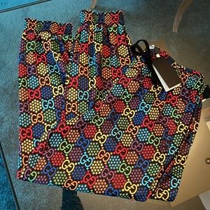 Men's Black Loose GG Psychedelic Print Track Bottoms Size XXXL